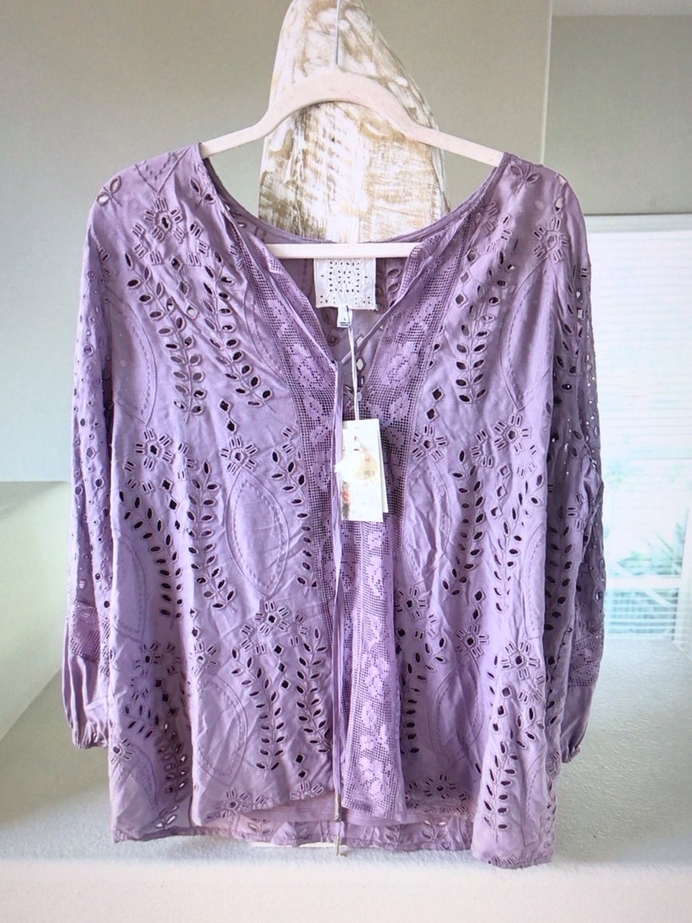 Johnny Was Lavender Eyelet Zip Front Tunic